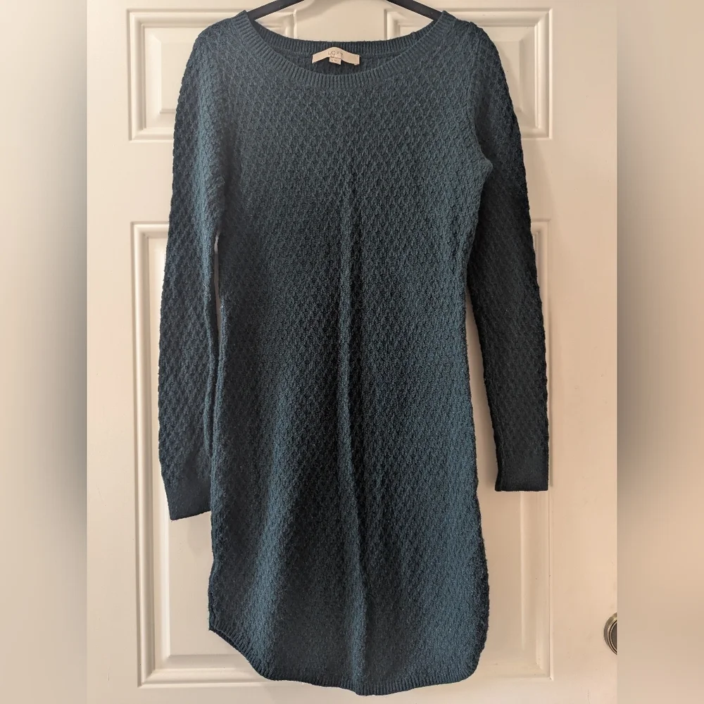 Loft Women's Cable Knit Sweater Dress, Dark Green, Size Small - Picture 1 of 7